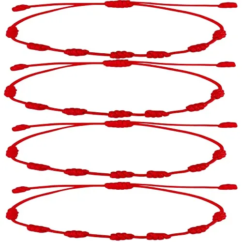 cotigo Armband mit 7 Knoten aus rotem Garn, Kabbalah mit Kordelzug für Glück, Freundschaft, Tibetanisch und Amulett, verstellbar, Schutz vor bösen Augen, für Paare, Männer und Frauen