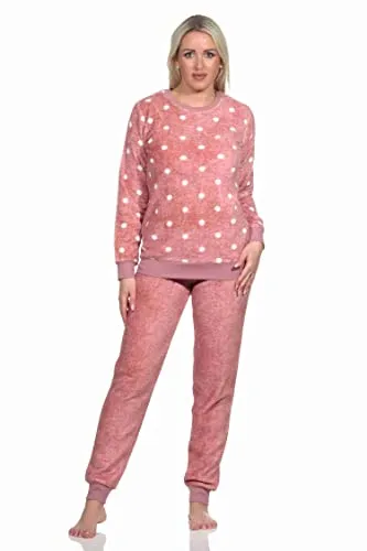 Normann Kuschelig Warmer Damen Langarm Schlafanzug in Rosa mit Tupfen Optik - Kuscheliger Damen Schlafanzug aus Coral Fleece für kalte Nächte. Mit Bündchen für optimalen Sitz und modernen Tupfen-Design. Ideal für entspannte Abende und gemütliche Nächte.