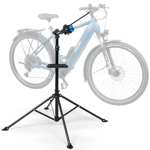 FISCHER Unisex Erwachsene Montageständer Premium - stabiler Fahrrad-Montageständer für E-Bikes, höhenverstellbar von 113