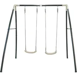 AXI Doppelschaukel aus Metall in Anthrazit & Creme - Schaukeln für 2 Kinder, wetterfestes und robustes Gestell, fördert Gleichgewicht und Koordination, ideal für kleine Gärten, max. Belastung 50 kg pro Sitz.