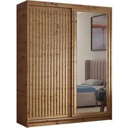 Beautysofa Garderobenschrank Donatello mit Schiebetüren - Eleganter Kleiderschrank in Eiche Artisan mit 5 Einlegeböden und Spiegel, ideal für stilvolle Aufbewahrung in jedem Schlafzimmer.