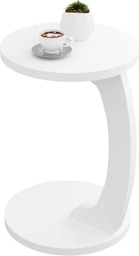Woltu Beistelltisch C-Form, rund, Weiß, φ38xH55 cm - Moderner Beistelltisch von Woltu mit handlicher Ablagefläche für Sofa oder Bett. Ideal für kleine Räume, mit rutschfesten Pads für Stabilität und einfacher Selbstmontage.