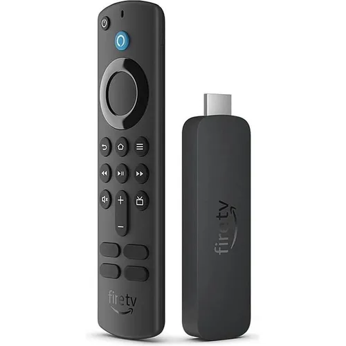 Amazon Fire Stick 4K mit Alexa Fernbedienung - Internet-TV & Media Streamer, 4K Ultra HD mit HDR10+ Unterstützung für atemberaubende Bildqualität und integrierte Alexa-Sprachsteuerung für bequemes Streaming.