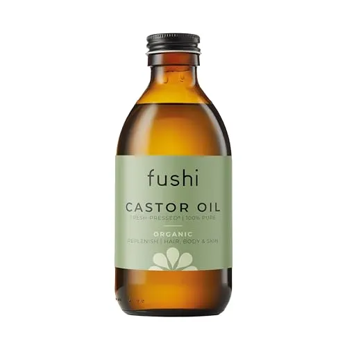 Fushi Bio-Rizinusöl, 250 ml, 100% rein kalt und frisch gepresst, für trockene Haut und Haarwuchs, Wimpern und Augenbrauen, Hexanfrei, natürliche Lebensmittelqualität, nachhaltig gewonnen (Verpackung kann variieren)