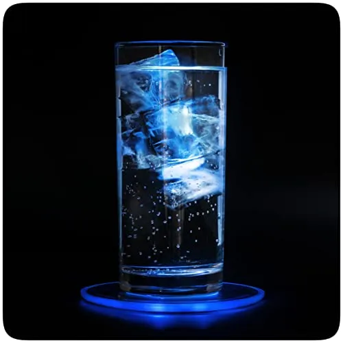 PRECORN 1x LED Untersetzer Bierdeckel Leuchtend für Getränke ON/Off Taste Wasserdicht Untersetzer Acryl Rund für Gläser Flaschen Partys Hochzeiten Bar Weihnachten Pub Geburtstag Leuchtuntersetzer