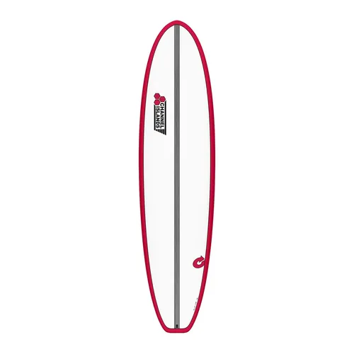 Surfboard CHANNEL ISLANDS X-lite2 Chancho 8.0 Rot Al Merrick Shape Torq - Mini Malibu Surfboard in Rot, ideal für Anfänger und Fortgeschrittene, bietet hervorragende Stabilität und Wendigkeit beim Surfen.
