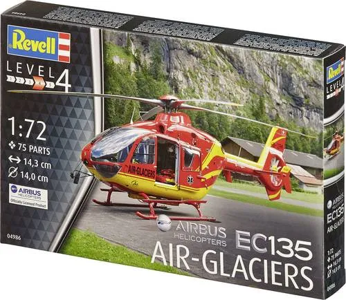 Revell 04986 Airbus EC-135 Air-Glaciers - 1:72 Modellbausatz mit beweglichem Hauptrotor, authentischen Abziehbildern und detailgetreuem Innenraum
