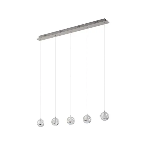 Lucande Pendelleuchte Hayley - 5-flammig LED, warmweiß, modern - Moderne Pendelleuchte aus klarem Glas und chromfarbigem Metall, ideal für Wohnzimmer, Esszimmer und mehr. Inklusive fest verbautem LED-Leuchtmittel für energieeffizientes Licht.