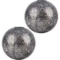 Solarlampe Steckleuchte Kugel Garten 2er Set - Orientalische Solarleuchten aus silber-grauem Metall mit 3000K warmweißem Licht, ideal für stimmungsvolle Gartenbeleuchtung bis zu 8 Stunden.