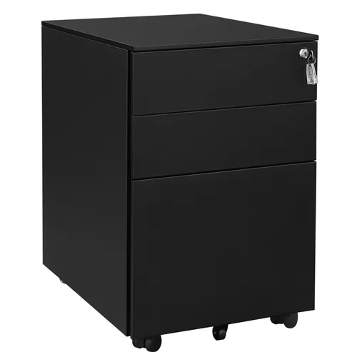 Rollcontainer mit Schubladen - OFC60BK, Schwarz - Rollcontainer & -wagen mit 3 Schubladen, mobil und platzsparend - ideal für ein organisiertes Büro!
