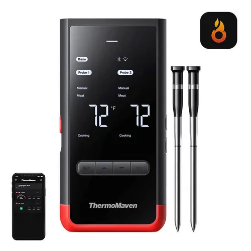 ThermoMaven P2 Wireless Meat Thermometer - Kochthermometer mit digitaler Fernablesung, LED-Alarm und rostbeständigem Edelstahl für präzise Fleischmessungen und perfekte Garergebnisse.