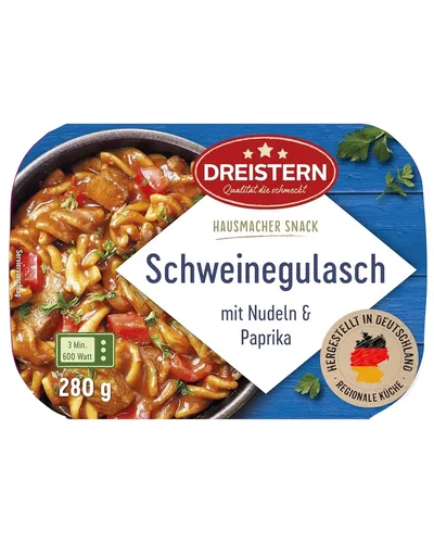 Schweinegulasch mit Nudeln und Paprika 280g, Hausmacher Snack