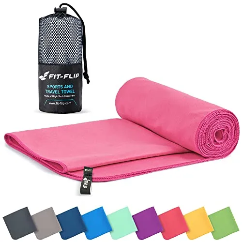 Fit-Flip Mikrofaser Handtuch - kompakte Microfaser Handtücher - ideal als Sporthandtuch, Reisehandtuch, Strandtuch - schnelltrocknend und leicht - Badetuch groß (70x140cm, Rosa)