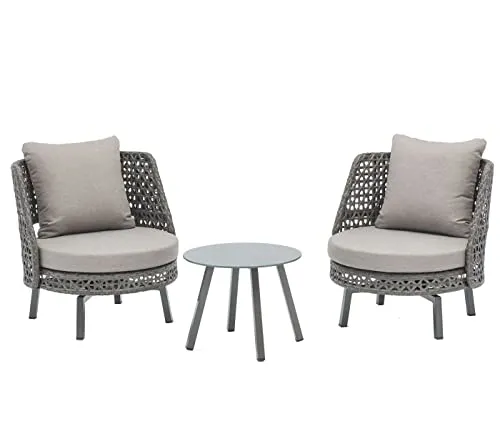 Dehner Balkonset Nizza, 3-teilig, Anthrazit, Grau - Gartenmöbel-Set mit elegantem Rope-Look, inklusive bequemen Stühlen mit Drehfunktion und einem pflegeleichten Tisch – perfekt für entspannte Stunden im Freien.