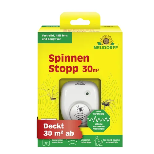 Neudorff SpinnenStopp 30m - Ultraschallgerät zur sofortigen und dauerhaften Spinnenabwehr, hygienisch und unbedenklich für Kinder und Haustiere