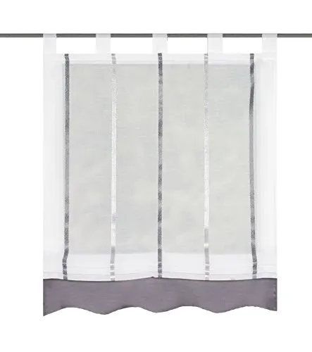 Home fashion Schlaufenrollo Längsstreifen, Grau 140 x 120 cm - Seitenzug- & Springrollos, transparentes Voile mit digitalem Druck, inklusive Beschwerungsstangen und Stoppertechnik für optimalen Halt.