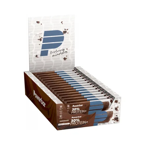 Powerbar 30% Protein Plus Riegel - Chocolate - 15x55g - Proteinriegel mit 30% Whey & Casein, ideal zur Muskelunterstützung nach dem Workout. Schokoladiger Genuss ohne Verzicht – vegetarisch, collagenfrei und aspartamfrei!