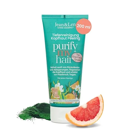 Jean & Len Kopfhaut Peeling Pink Grapefruit & Spirulina, mit Apfelessig & Niacinamiden, sanftes Scalp Scrub gegen Stylingrückstände, schützt vor Haarbruch, ohne Silikone & Parabene, vegan, 200 ml