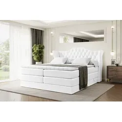 ALTDECOR Boxspringbett VILA KING 180x200 cm - Weiß Kunstleder mit Topper - Stylisches Boxspringbett mit 2 Bettkästen für mehr Ordnung im Schlafzimmer. Inklusive hochwertigem Topper für zusätzlichen Komfort. Robuste Konstruktion mit strapazierfähigem Polsterstoff für langanhaltende Nutzung.