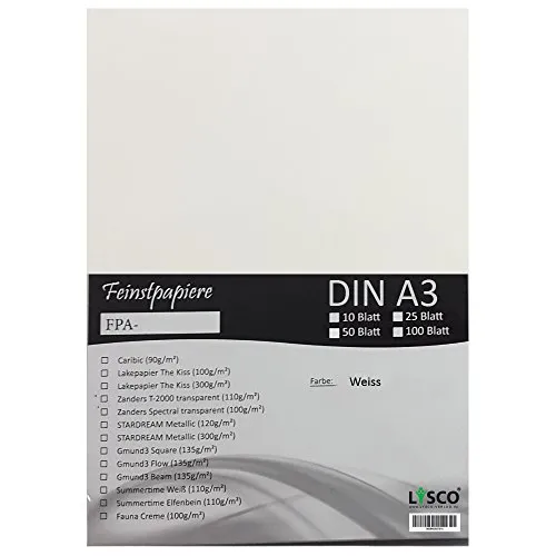 GMUND Transparentpapier DIN A3 Farbe Weiß transparent / LYSCO® Feinstpapierset mit 50 Blatt Inhalt (FPA-126) - bedruckbar, sehr gute Qualität, für Einladungen, als Einlegeblätter für Alben, Fotoalben, Fensterbilder, Bastelarbeiten uvm.