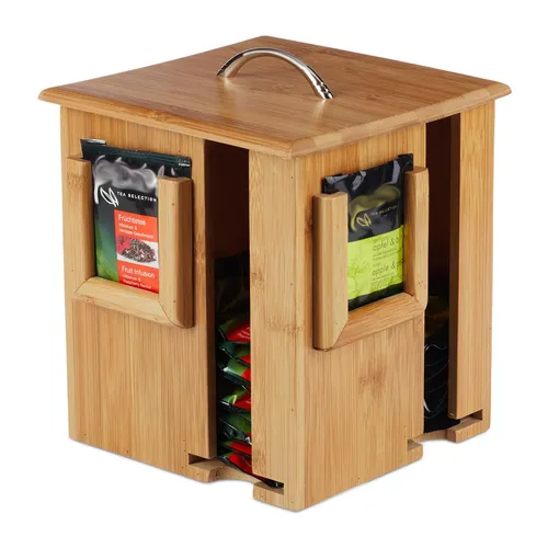 Teebox Teekiste - drehbarer Teebeutelspender mit 4 Fächern - Frischhaltedosen - Hochwertiger Holz-Teebehälter mit 4 Fächern, praktischer drehbarer Design für einfachen Zugriff auf Ihre Teebeutel.
