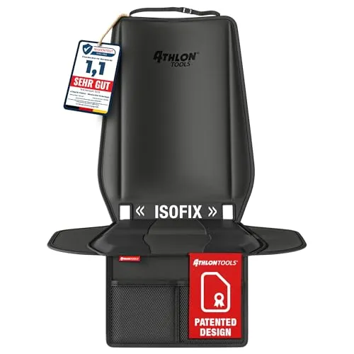 ATHLON TOOLS Kindersitz-Unterlage mit Seitenschutz - Optimale Passform - Isofix kompatibel - Dick gepolstert - für Kindersitze, Babyschalen und Sitzerhöhungen - Patentiertes Design aus Hamburg