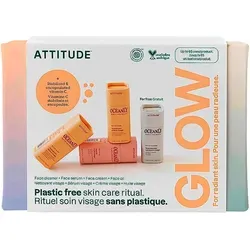Attitude Oceanly Assortment Set Phyto Glow Routine - Gesichtspflege-Set mit 4 innovativen Hautpflegestiften für strahlende Haut. Enthält Gesichtsreiniger, Serum, Creme und Öl mit feuchtigkeitsspendendem Phytoglykogen für intensive Hydratation.