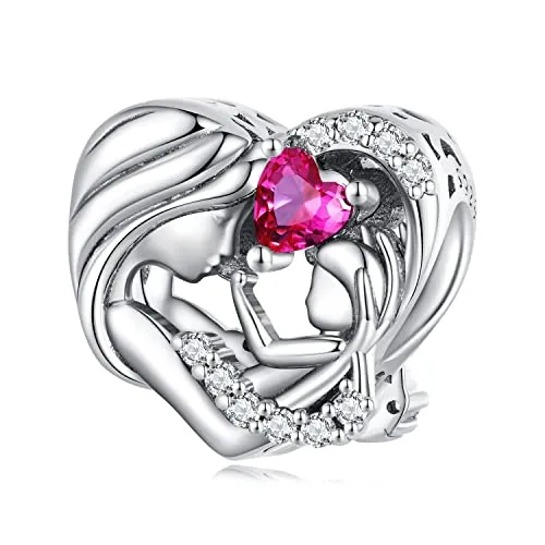 Mutter und Tochter Charme,Damenschmuck,Charm-Anhänger,in 925 Sterling Silber mit 5A Zirkonia,Kompatibel mit Pandora Armbänder