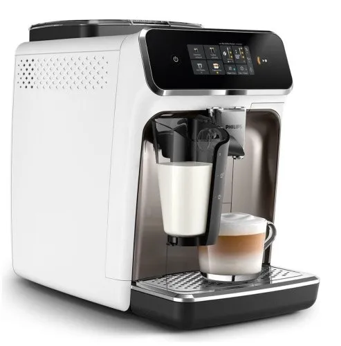 PHILIPS EP2333/40 LatteGo - Kaffeevollautomat in Weiß-Chrom, 3 Kaffeespezialitäten und integrierter Milchbehälter für perfekten Kaffeegenuss