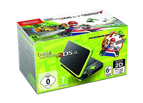 Mario New Nintendo 2DS XL Black & Lime Green mit Mario Kart 7 - Konsolen – Erlebe spannende Abenteuer mit dem handlichen 2DS XL und dem beliebten Spiel Mario Kart 7, das stundenlangen Spielspaß garantiert.