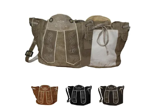 German Wear Trachtentasche GW2100, stilvolle Dirndltasche aus Velourleder - Handtaschen aus echtem Velourleder mit aufwendiger Trachtenstickerei, verstellbarem Träger und praktischen Klettverschlusstaschen für zusätzlichen Stauraum.