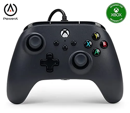 Kabelgebundener PowerA Controller für Xbox Series X S - Schwarz, 3 m USB-Kabel, offiziell lizenziert mit natürlicher Bauform und Rumble-Motoren