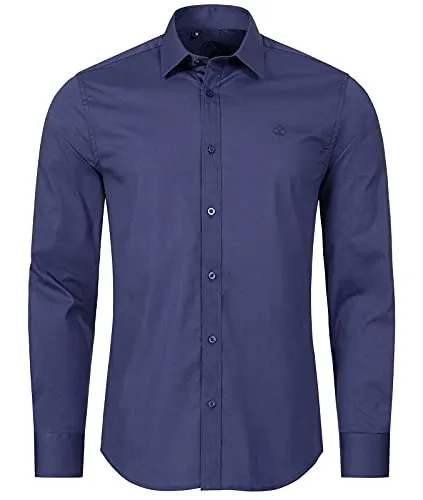 Indumentum Herren Hemd Businesshemd Hemden Langarm Business Hemd Regular Fit Herrenhemd Basic Bügelfrei Männer Hemd Shirt Elegant H-272 Navy 2XL