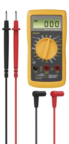 Hama Multimeter EM393B RMS digital - 300 V, 10 A, CAT III, kompaktes Design mit beleuchtetem LCD-Display und akustischer Diodenprüfung