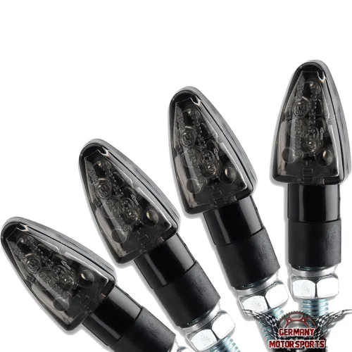 Germany Motorsports LED Motorrad Mini Blinker Wizzard Schwarz - 12V e-geprüft - Blinkerleuchten für Motorräder, Roller und Quads mit edlem Design. E-Zulassung für vorn und hinten sowie 8 superhelle LEDs für mehr Sicherheit.