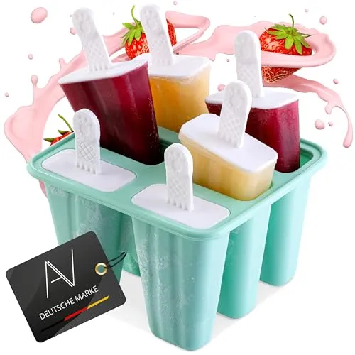 AVANA Eisformen aus Silikon 6 Stück Eis am Stiel Formen Wiederverwendbar Eiscreme Halter Wassereis Eislutscher für Kinder und Erwachsene BPA Frei - Türkis