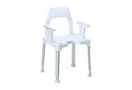 DIETZ® REHA-PRODUKTE Duschstuhl TAYO - Duschhocker TAYO mit Rückenlehne und Armlehnen, höhenverstellbar bis 130 kg, bietet höchsten Sitzkomfort und Sicherheit für die optimale Pflege.