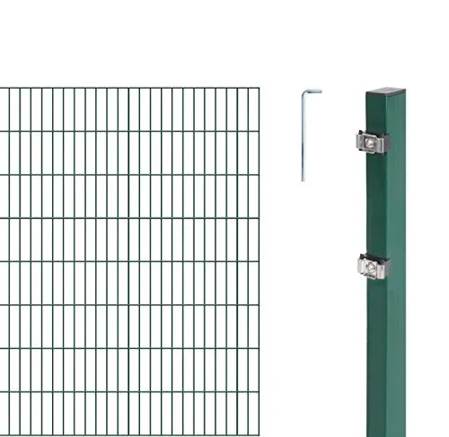 Alberts 653873 Doppelstabmattenzaun 8 tlg. Komplettset - Zaunpfosten - Robuster und langlebiger Doppelstabmattenzaun aus feuerverzinktem Stahl, ideal für zuverlässiges Einzäunen, erweiterbar mit Anbauset.