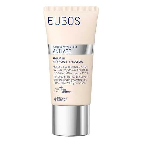 Eubos Hyaluron Anti Pigment Handcreme Lsf 15 - Feuchtigkeitsspendende Handcreme mit UV-Schutz und Hyaluron für gepflegte Hände. Ideal zur Unterstützung der Hautpflege und zum Schutz vor lichtbedingter Hautalterung.