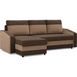 Ecksofa Orion mit Schlaffunktion, Dunkelbraun + Braun - Modulares Ecksofa mit praktischer Schlaffunktion und Stauraum für Bettwäsche, ideal für Wohnzimmer oder Gästezimmer. Wählen Sie die Seite und gestalten Sie Ihr Zuhause modern und funktional.