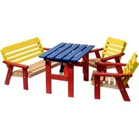 dobar® 94370FSC Kinder Outdoor Sitzgruppe - Wetterfeste Picknickgarnitur für Kinder aus FSC-zertifiziertem Massivholz, ideal für Garten oder Terrasse. Bietet Platz für 4 Kinder und überzeugt mit abgerundeten Ecken für Sicherheit beim Spielen.