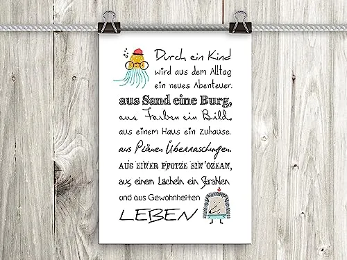 artissimo, Poster mit Spruch, Din A4, PE0101-DR, Durch ein Kind.., Bild mit Spruch, Spruchbild, Wandbild, Plakat, Kunstdruck, Sprüche, Wanddekoration, Kinderzimmer, Geschenk zur Geburt