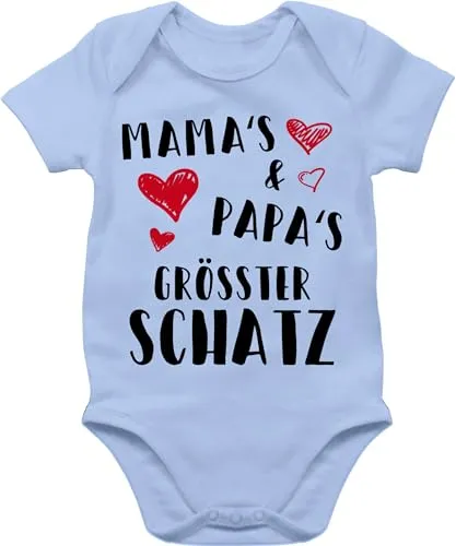 Shirtracer Baby Body Junge Mädchen - Sprüche - Mamas und Papas größter Schatz - 1/3 Monate - Babyblau - geschenk für papa zur geburt babymode witzig spruch dad bodys babyparty geschenke