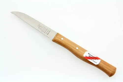 Windmühlenmesser Gemüsemesser Klassiker, Wellenschliff Rotbuche 85 mm rostfrei - Gemüsemesser mit 8,5 cm langer, rostfreier Edelstahlklinge und ergonomischem Griff aus Rotbuchenholz für präzises Schneiden und langlebigen Einsatz.