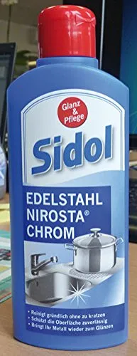 Sidol Glanz und Pflege für Edelstahl, Nirosta und Chrom - 250 ml - Effektiver Haushaltsreiniger für strahlenden Glanz auf Edelstahl, Nirosta und Chrom. Ideal für die tägliche Pflege und zum Schutz vor Anlauf und Schmutz.