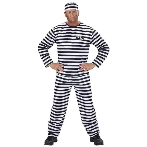 W WIDMANN MILANO Kostüm Häftling für Karneval - Verkleiden Sie sich für die nächste Motto- oder Karnevalsparty mit diesem stilvollen Häftlingskostüm von Widmann. Das Set beinhaltet Oberteil, Hose und Kopfbedeckung in Schwarz-Weiß gestreift, perfekt für unvergessliche Auftritte!