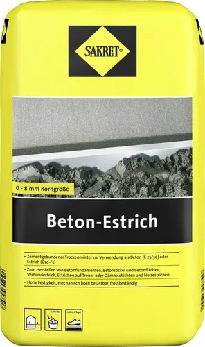 SAKRET Beton-Estrich 40 kg Sack - Hochwertiger Estrich für stabile Bodenbeläge, ideal für Neubauten und Renovierungen, 40 kg Sack für einfache Verarbeitung.
