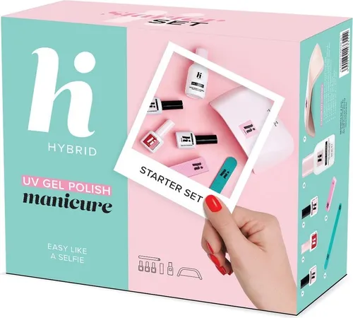 Hi Starterset für Hybrid-Maniküre - Perfektes Starterset für die Hybrid-Maniküre mit 15W/24W UV-LED-Lampe, Unterlack, klassischem roten Nagellack und Top Coat. Genießen Sie bis zu 21 Tage lang perfekte Nägel – ideal für Einsteiger und Profis!