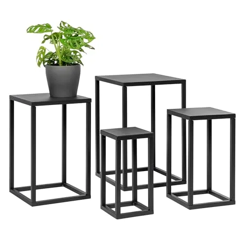 bremermann Blumenhocker 4er-Set, Metall-Blumenständer Schwarz - Blumenhocker aus robustem Metall, ideal für die stilvolle Präsentation Ihrer Pflanzen, perfekt für Garten und Balkon.
