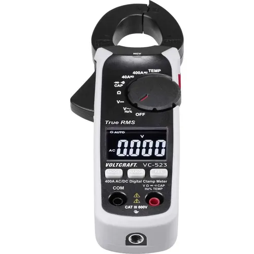 VOLTCRAFT VC-523 Stromzange digital CAT III 600V - Spannungsprüfer mit 4000 Counts Anzeige, ideal für präzise Messungen von Gleich- und Wechselströmen bis 400A ohne Unterbrechung des Stromkreises. Perfekt für Servicearbeiten in Schaltschränken und KFZ-Elektrik.